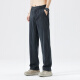 Queli tiansi denim pantalones casuales para los hombres delgados de verano de los hombres pantalones rectos sueltos para hombres pantalones de seda de hielo nuevos pantalones para hombres tmyc-1048-negros l