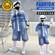 G.Duckkids Little Yellow Duck Boy Sommer Denim Set 2025 Neue Stil mit mittlerer und großer Kinder Sommer Kinder hübsches kurzärmelige Sport-Strickjacke TZK677-Blue-Anzug 120 Empfohlene Höhe 140-150 cm