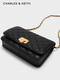 
CHARLES/KEITH Classic Diamond Chain Shoulder Bag Small Square Bag Women's Bag Birthday Gift CK2-70160112-4 S Black Black