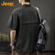 吉普（JEEP）短袖T恤男士凉感polo衫男潮牌宽松半拉链速干上衣服男装 黑色 2XL