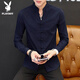
Playboy (PLAYBOY) long-sleeved T-shirt men's stand-up collar Chinese style buttoned youth top clothes body shirt 2025 spring thin base shirt black 9905 XL
