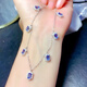 IosnIOSN925 sterling silver inlaid with natural tanzanite pendant necklace sapphire color extended clavicle chain simple gift