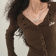 
Ziweiqi American tassel sweater autumn suit for women 2025 new European and American stretch cardigan wool top apricot color original quality S