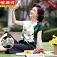 Hengyuanxiang's Mother's Gift Imprimage à la mode Mère d'âge moyen Robe d'été Mulberry Silk T-shirt à manches courtes Suit en soie d'âge moyen 3883 Red Top L (90-105Jin [Jin est égal à 0,5 kg]))