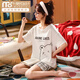 Modal summer ladies pajamas, cute cotton Korean version, short-sleeved two-piece set, thin student cartoon spring and autumn home clothes, off-white SKM6621 M (recommended 75-95 Jin [Jin equals 0.5 kg])