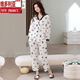 Victorias Stil Herbst Langarmer Pyjamas Cardigan Hosen Wolke Cotton Casual Lose Print Frauen Hausbekleidungsanzug Frühling und Herbst 72 722f14701 L