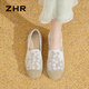 ZHR布鞋女夏透气网纱软平底渔夫鞋女百搭一脚蹬单鞋女 W119 米色 38