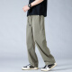 
POUM ice silk straight pants men's summer loose sports breathable drape wide-leg quick-drying pants 6636 military green 3XL