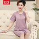Catman MIIOW middle-aged mother pajamas for women in summer thin pure cotton short-sleeved cropped pants middle-aged and elderly people's home clothes plus size suit Watermelon red YMY-3937 M [Suggest 80-100Jin [Jin equals 0.5 kg]]