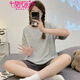 莫代尔带胸垫睡衣女夏季2025新款100%纯棉一体套装夏天女士可外穿家居服 ZX：C6210杏色图标灰裤 M 【带胸垫，防凸点】