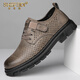 Shefeidi Light Luxury High-End Brand Herrenschuhe 2025 New Hollow atmable Hole Schuhe lässige Lederschuhe Britische Arbeitsschuhe Herren High-End-Khaki (Lochgesicht) 40