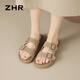 ZHR Birkenstock Zapatillas Sandalias Planas De Suela Blanda De Verano para Mujer Ropa De Abrigo Informal Zapatos De Mujer JF158 Caqui 37