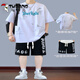 
Woodpecker teenager men's handsome student trend suit summer short-sleeved T-shirt boy junior and senior high school students casual two-piece set t [695 white + shorts suit] L suggests 95-115Jin [Jin equals 0.5 kg]