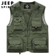 JEEP SPIRIT Jeep Working Vest Men's Spring and Summer Fishing Vest Function Multi-Pocket Jacket Men's Clothing Khaki 3XL