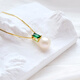 ZHUELLA Freshwater Pearl Vintage Green Zircon 925 Silver Pendant Necklace 7.5-8.5mm