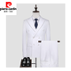 Pierre Cardin Light Luxury High-end Brand Men's Clothing Double-breasted Business Suit Suit Men's Korean Style Slim Groom Wedding Dress British Style Striped Custom Suit Versatile New Knitted Gray Two-piece Set S/46