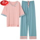浪莎（LangSha）短袖长裤睡衣女士春夏季套头薄款春秋款大码宽松家居服套装可外穿 YD7371 2XL