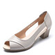 Aokangbai summer new genuine leather women's sandals fish mouth shoes heeled Roman sandals women's casual mother's shoes low heel medium heel women's shoes Huidong genuine leather sandals non-slip soft sole-gray rice (thick heel style) 35 sandals for women 2025 new