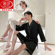Langsha spring and summer couple nightgown women pure cotton water-absorbing hotel style bathrobe medium long sleeve thin men's large size summer home clothes [men] nightgown long sleeves/723 3XL