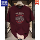罗蒙（ROMON）重磅纯棉短袖T恤男夏季复古摩托机车印花正肩圆领半袖体恤男新品 683黑色 S (建议80-100斤)