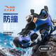 ANTA Children's Sandals Men's Big Children's Shoes 2025 Summer New Arrival Knob Buckle Outdoor Baotou Anti-Slip Beach Shoes Dusty Blue/Black-1 34