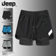 Jeep Spirit Jogging Shorts Herren Sport Trail and Field Marathon Lose schnell trocknende Anti-Exposation-Ausbildung Fitnessausrüstung Drei-Punkte-Hosen DK-9923 Black M