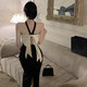 Plain brocade halter neck sling dress for women pure desire style design dress long skirt spring and summer waist-hugging slim princess skirt halter neck bow slim slit skirt [M]