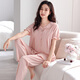 浪莎（langsha）2025新款睡衣女士夏季带胸垫一体纯棉短袖长裤家居服春秋薄款套装 LSF-694米白 M 160建议体重85-105斤