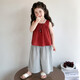 Girls Summer Set 2025 Neue modische Kinderkleidung 1-3 ärmelloses kleines Mädchen Sommer zweiteiliger Set 3-6 Jahre alte Burgund Dünnstil 120 cm