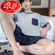 浪莎男士睡衣春夏季纯棉薄款套头圆领短袖男生大码休闲家居服套装 21M9928 3XL XXXL[160-180斤]e