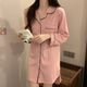 COLORFUL GEMS bean paste color pajamas for women new long-sleeved nightgowns for home clothes spring, summer and autumn boyfriend style 681# bean paste color shirt skirt 170 M (75-95Jin[Jin equals 0.5 kg])