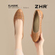 
ZHR top layer cowhide women's shoes commuting leather shoes for women's shallow mouth thick heels single shoes workplace work shoes S689 apricot yellow 38