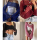 
Single Nanwei European and American cross-border women's spring top hollow sweater mesh blouse ultra-short casual and versatile sun protection sweater off white, single size