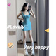 Yi Jingxuan (YIJINGXUAN) nightclub hot girl drawstring bow knot U-neck vest pure slim hip short skirt to make her look slim pear-shaped body dress Mint green [original quality] M [95-105Jin [Jin equals 0.5 kg]]

