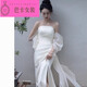 NJTD new Chinese dressing gown bride wedding toast dress engagement dress high-end light luxury niche French tube top dress for women white dress one size s 160