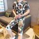 GTYUWVG2025夏季冰丝套装男士潮牌潮流短袖欧货男装夏装迷彩T恤衣服 829卡其色套装 M  适合85-105斤