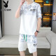 Playboy (PLAYBOY) 2025 summer new short-sleeved suit for men teenagers versatile shorts casual sports two-piece set gradient color men's clothing 6187 blue M