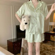 莫代尔睡衣女夏季天冰丝凉感显白感绿色家居服短袖可外穿套装 9221 绿色 2XL 【建议130-150斤】