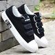 Renben Canvas Schuhe Herren Frühling atmungsaktiv 2025 Neue Schüler lässige Männerschuhe Klettverbotsschuhe vielseitige trendige Schuhe A1315 Schwarz und Blau 35