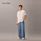 Calvin KleinJeans春夏男士商务休闲通勤ck简约刺绣棉亚麻短袖衬衫J317422 YAF-白色 M （建议130-150斤）