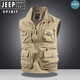 JEEP SPIRIT高端男士马甲多口袋工装背心坎肩春秋款户外摄影钓鱼宽松透气马夹 灰色 XL 140-150斤
