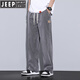 
JEEP SPIRIT Tennis Jeans Men's Spring and Summer Thin Straight Loose Wide Legs Ground-Sports Ice Silk Casual Long Pants 1048 Blue L (Size 30-31)