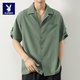 Playboy short-sleeved shirt men's spring and summer thin ice silk cool loose trendy brand Hong Kong style handsome casual drape long shirt 10313/24175 white L