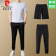 
Pierre cardin high-end short-sleeved T-shirt for men round neck casual sports breathable two-piece suit summer new T-shirt trousers gray shorts suit 13601 M 165