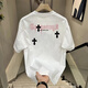Chang Luzhu 2025 Sommer New American 220G Pure Cottro Retro Schwarzes Top-Paar Outfit Vielseitige runde Hals kurzärmeligte T-Shirt für Männer und Frauen V695 Black S