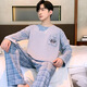 Guanmao Pei Pyjamas Herren Herbst New Pure Cotton Longleved Anzug für Jugendliche losen Hauskleidung Einfaches kann außerhalb des zweiteiligen Sets getragen werden 01F9903 175 Men-l
