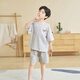 Disney Summer New Striped Kurzärmelig-Pyjama-Pyjamas dünne mittelgroße Kinderklimaanzug Summer Kinderheimkleidung Männer 826 Kurzärärmelte Fünf-Punkte-Hose grau gestreifte Kennzeichnung Drucken 120