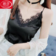 LangSha 2024 camisole women's outer wear summer eyelash lace V-neck chiffon loose bottoming shirt top 1921 black (imitation silk, adjustable shoulder straps) XL recommended 110-125Jin Jin equals 0.5 kg