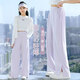 Ove Girls Schnelltrocknende Hosen für Sommerdünn Sonnenschutz Kinder mit breiten Beinhosen 2025 Neue Big Children's Ice Silk Mosquito Repellent Hosen für den Sommer 15092 Lila + 9889 Weiß [kurzärmeliger Anzug] 130 cm
