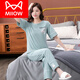 猫人（MiiOW）睡衣女夏季纯棉2025年新款短袖长裤家居服套装可外穿薄款全棉套装 7374豆绿 M 80 100斤